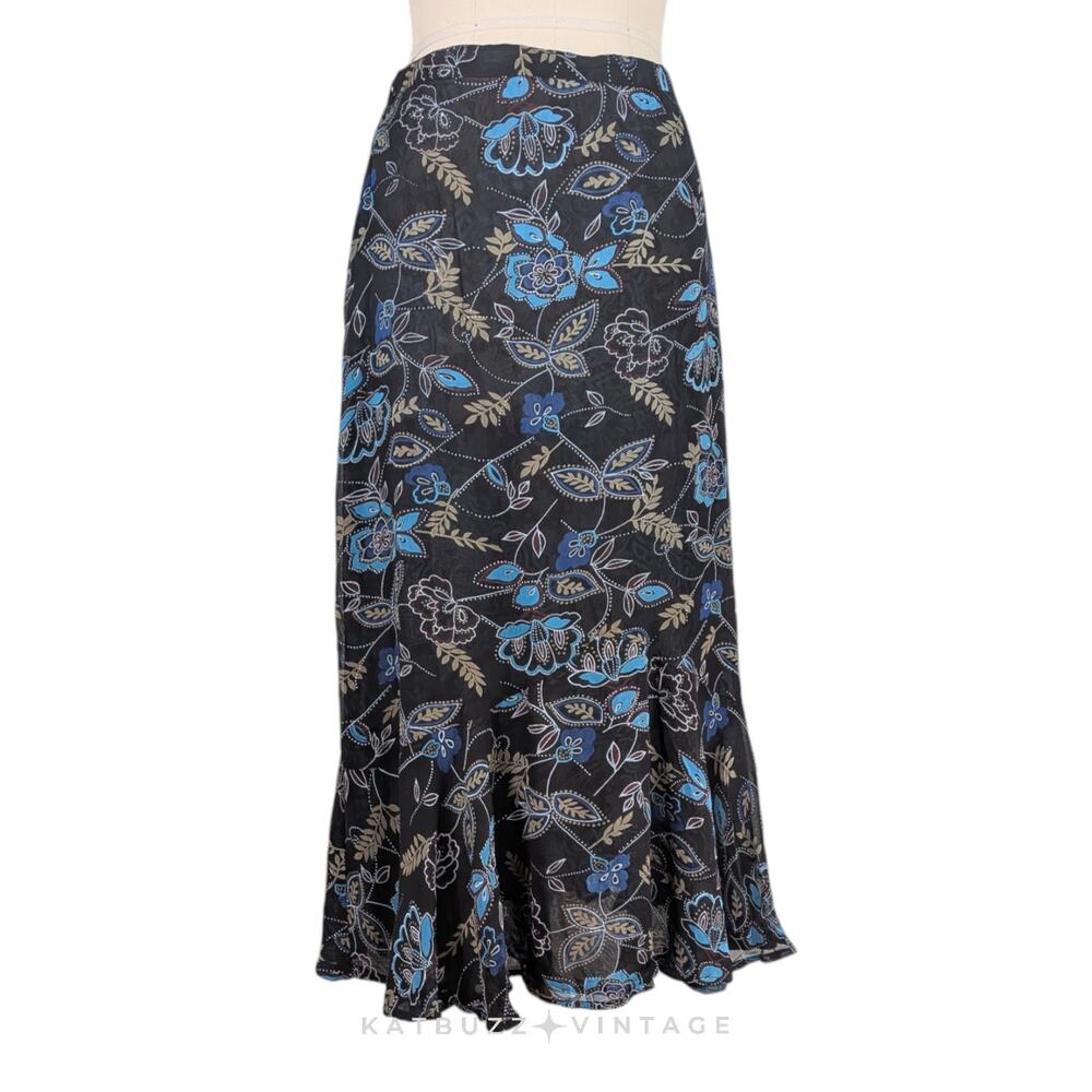 Floral Maxi Skirt M Black Multi Reversible Y2K Whimsigoth Pull On Witchy Dark